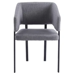 Lot de 2 chaises design et matelassées Isaure Métal Noir et Tissu Gris