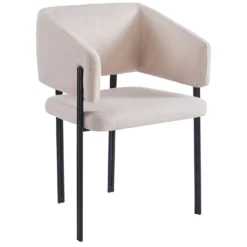 Lot de 2 chaises design et matelassées Isaure Métal Noir et Tissu Beige