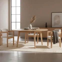 Lot de 2 chaises design Oregon Bois clair et Tissu bouclette Beige