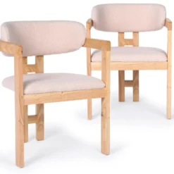 Lot de 2 chaises design Oregon Bois clair et Tissu bouclette Beige
