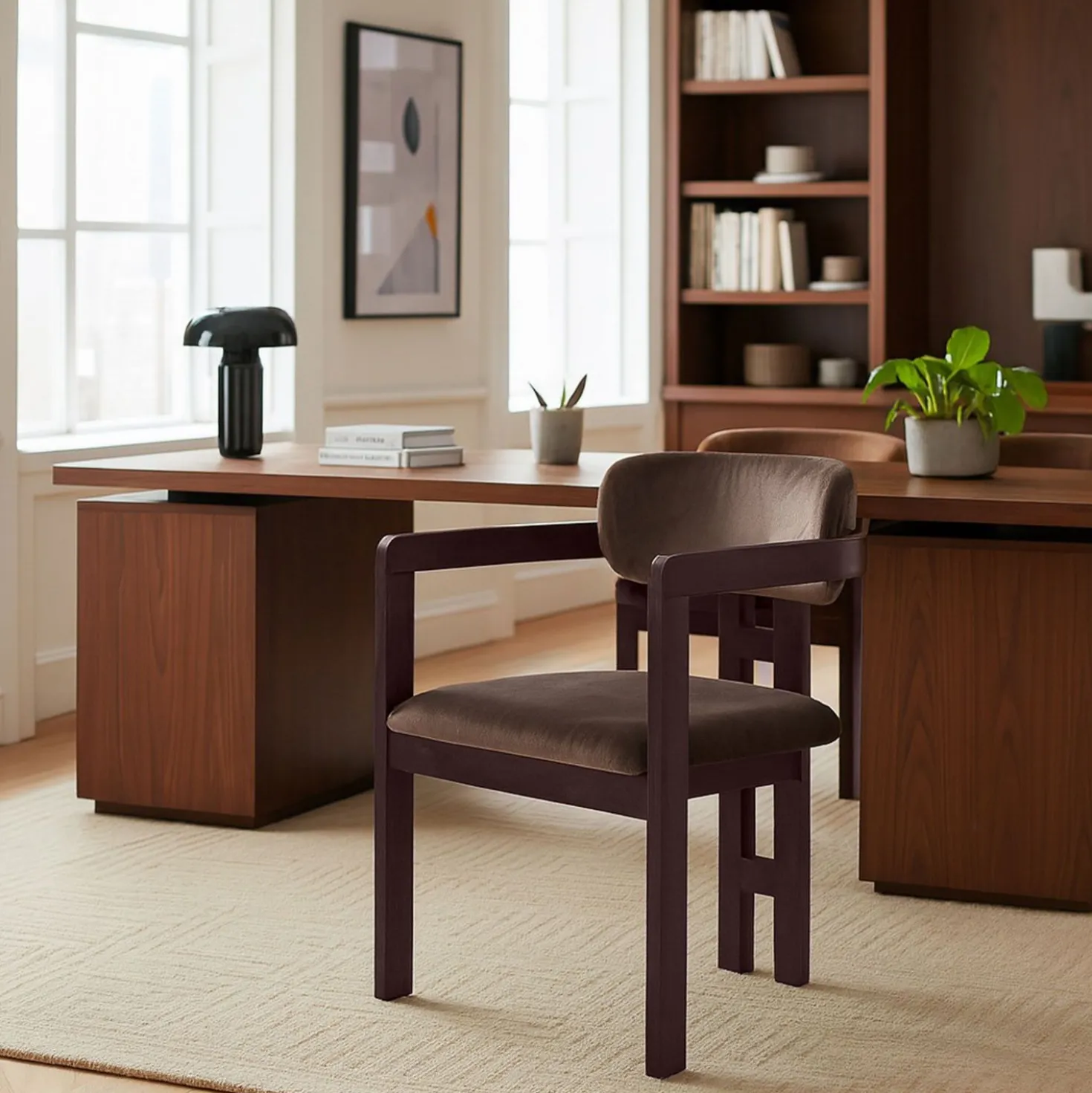 Lot de 2 chaises design Oregon Bois foncé et Velours Marron