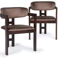 Lot de 2 chaises design Oregon Bois foncé et Velours Marron