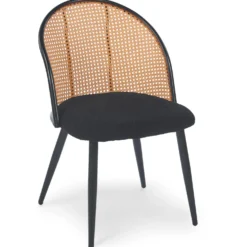 Lot de 6 chaises design Showan avec cannage Rotin et Tissu bouclette Noir