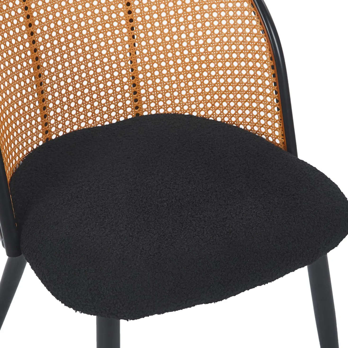 Lot de 4 chaises design Showan avec cannage Rotin et Tissu bouclette Noir