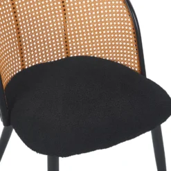 Lot de 8 chaises design Showan avec cannage Rotin et Tissu bouclette Noir