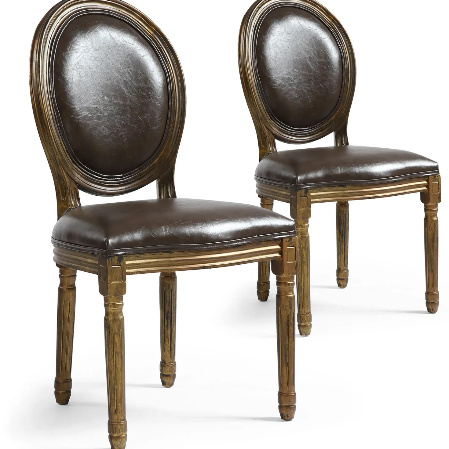 Lot de 20 chaises de style médaillon Louis XVI Simili (P.U) Marron bois patiné Or