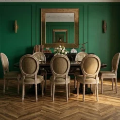 Lot de 2 chaises de style médaillon Louis XVI Bois massif patiné et Simili Taupe