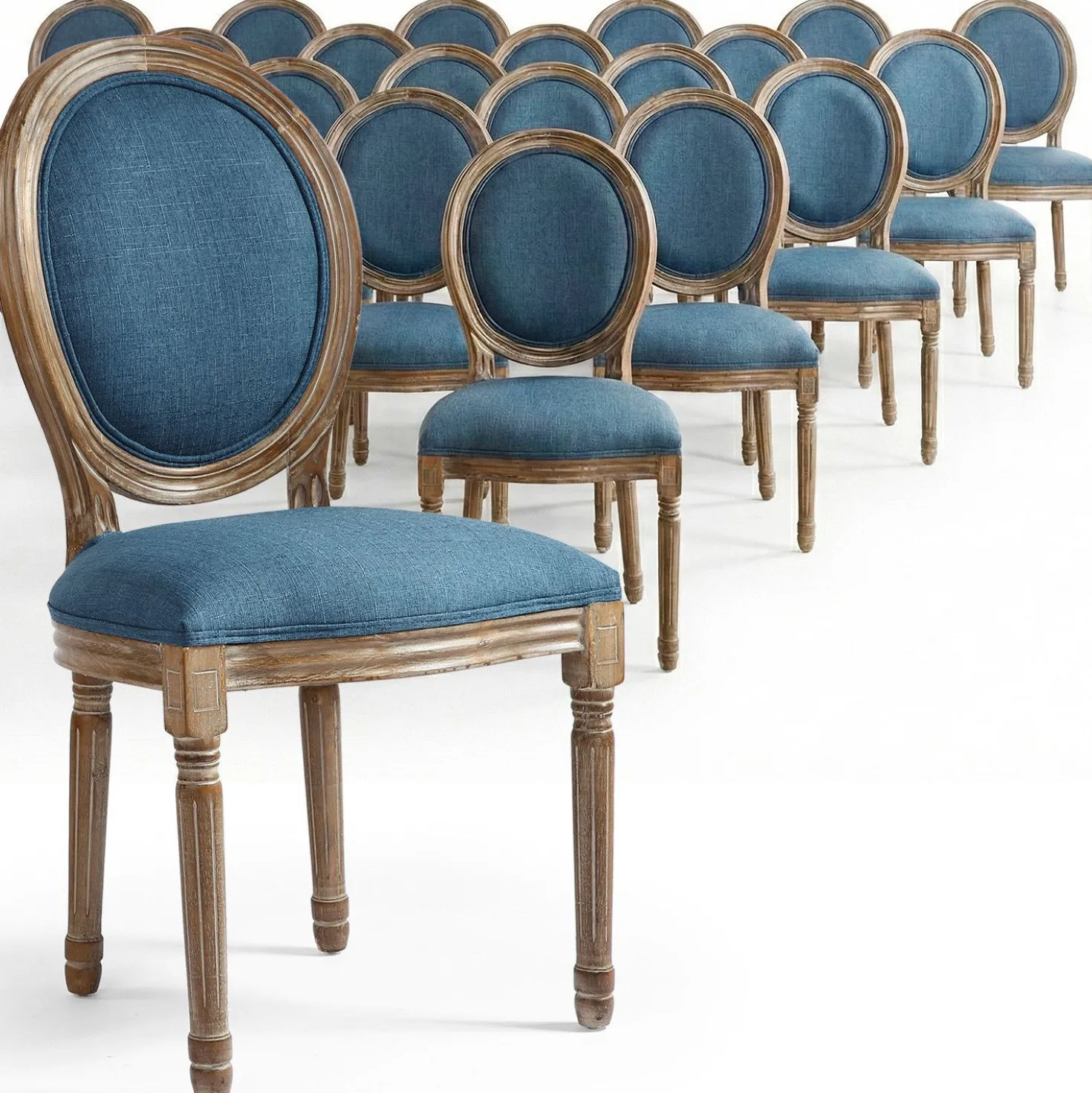 Lot de 20 chaises de style médaillon Louis XVI Tissu Bleu