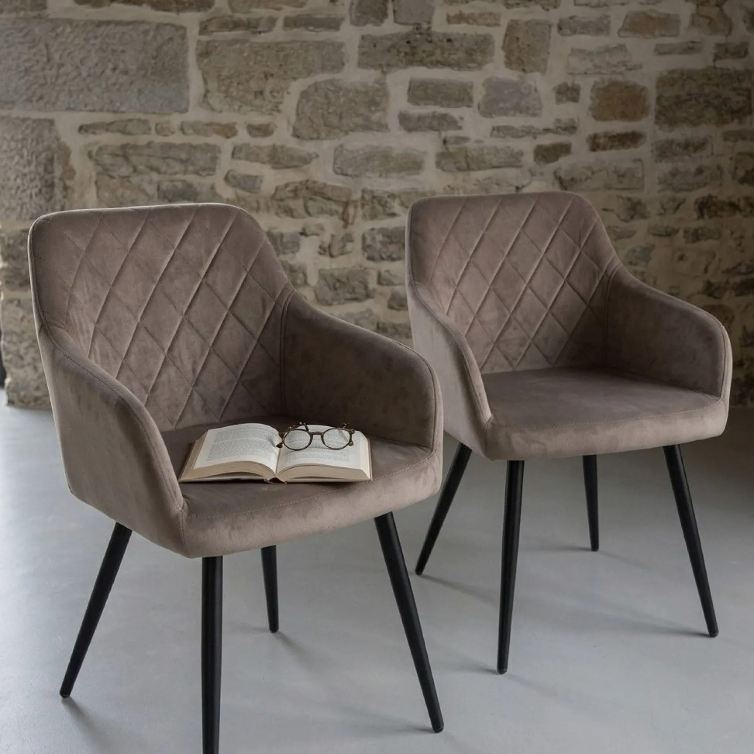 Lot de 2 chaises Mariette Velours Taupe