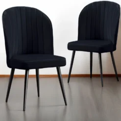 Lot de 2 chaises matelassées coutures verticales Louvenda Velours Noir