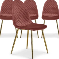Lot de 4 chaises matelassées Norway Velours Rose