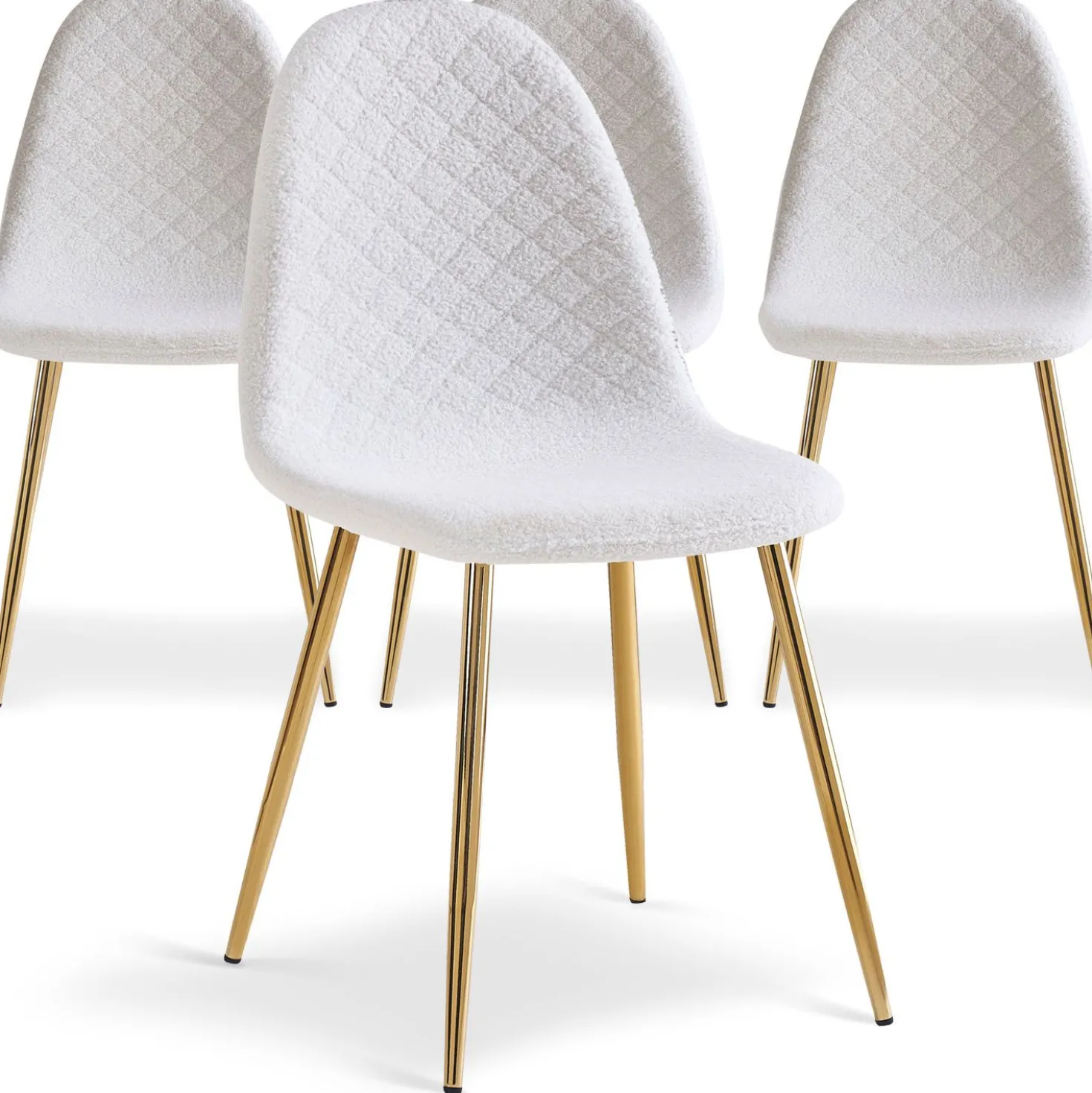 Lot de 4 chaises matelassées Norway Tissu bouclette Blanc
