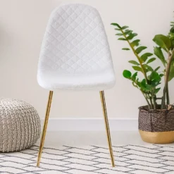 Lot de 4 chaises matelassées Norway Tissu bouclette Blanc