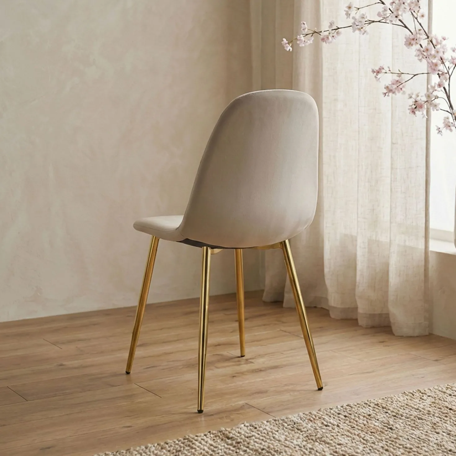 Lot de 8 chaises matelassées Norway Pieds Or et Velours Taupe