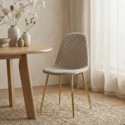 Lot de 8 chaises matelassées Norway Pieds Or et Velours Taupe