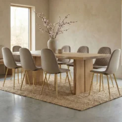 Lot de 8 chaises matelassées Norway Pieds Or et Velours Taupe