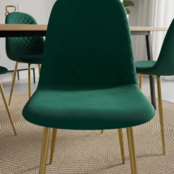 Lot de 8 chaises matelassées Norway Pieds Or et Velours Vert