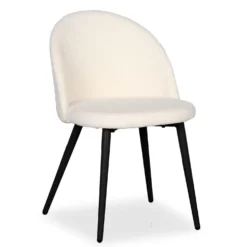 Lot de 4 chaises Maury Métal noir et Tissu bouclette Crème