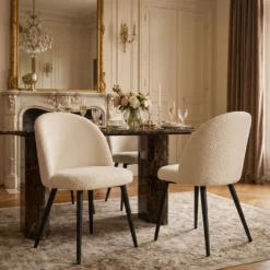 Lot de 2 chaises Maury Métal noir et Tissu bouclette Crème