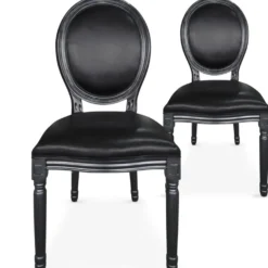 Lot de 2 chaises médaillon Louis XVI Bois massif et Simili (P.U) Noir
