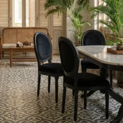 Lot de 2 chaises médaillon Louis XVI Black Bois massif et Velours Noir