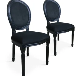 Lot de 2 chaises médaillon Louis XVI Black Bois massif et Velours Noir