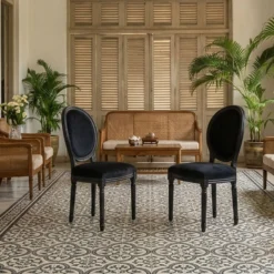 Lot de 2 chaises médaillon Louis XVI Black Bois massif et Velours Noir