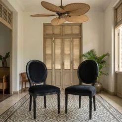 Lot de 2 chaises médaillon Louis XVI Black Bois massif et Velours Noir