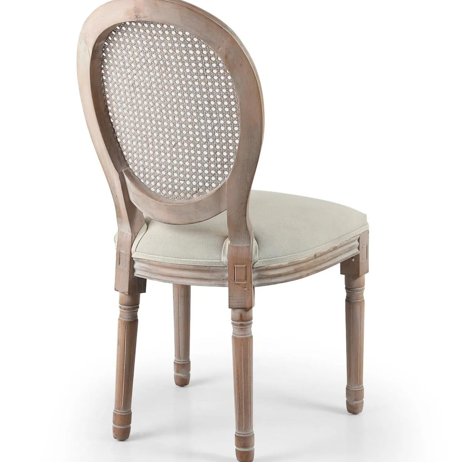 Lot de 2 chaises médaillon Louis XVI Bois massif patiné avec cannage et Tissu Beige