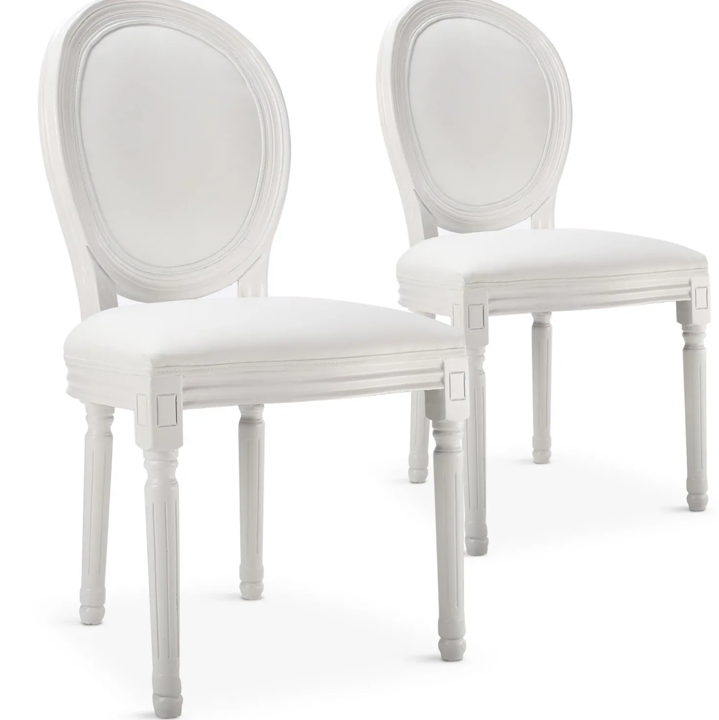 Lot de 2 chaises médaillon Louis XVI Bois massif et Simili (P.U) Blanc