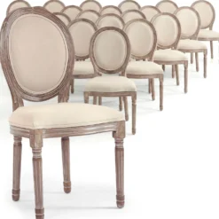 Lot de 20 chaises médaillon Louis XVI Tissu Beige