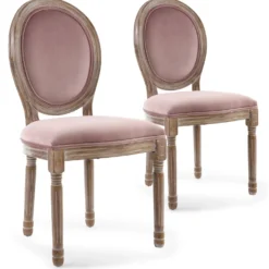 Lot de 2 chaises médaillon Louis XVI Bois massif patiné et Velours Rose poudré