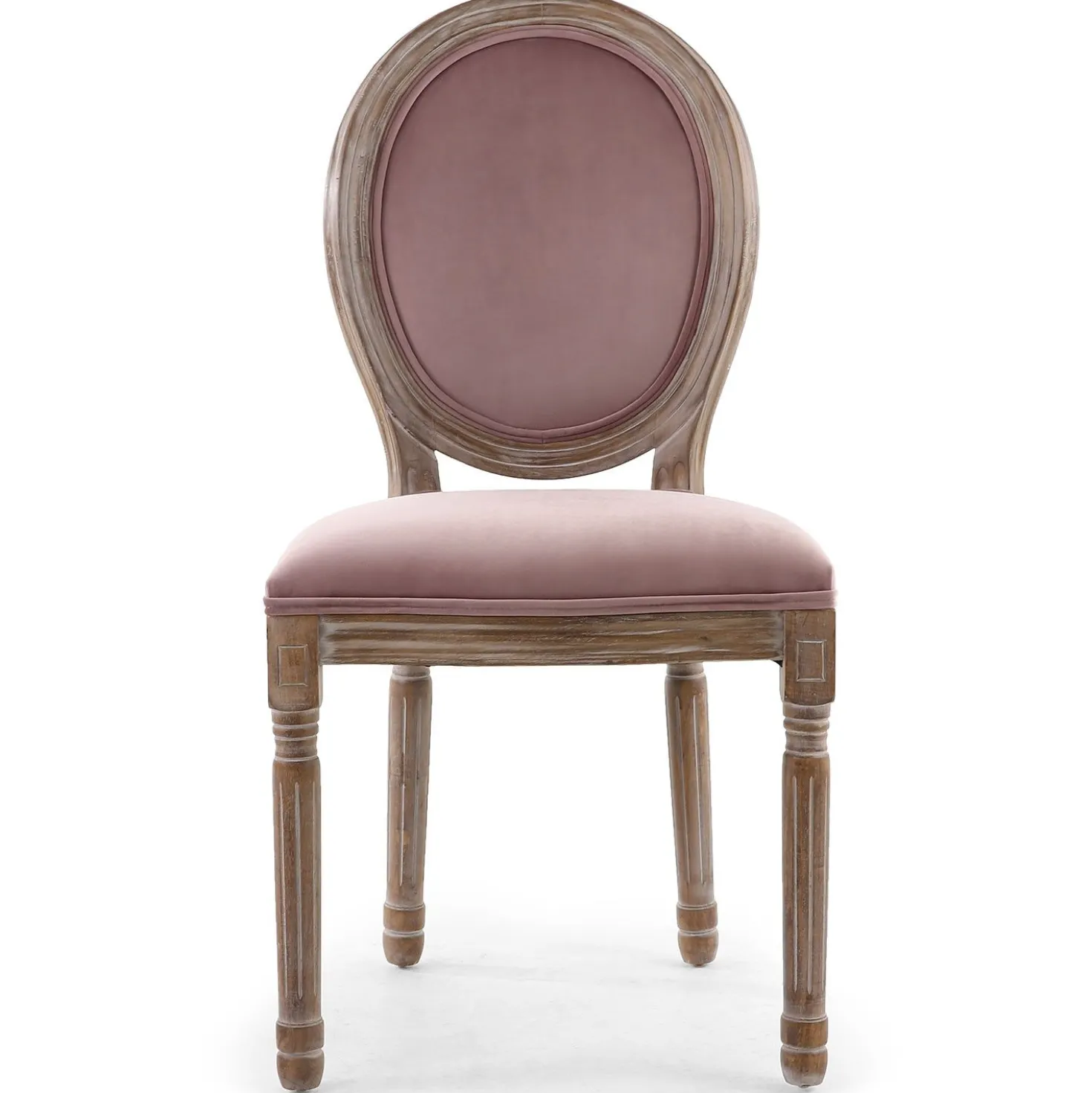 Lot de 2 chaises médaillon Louis XVI Bois massif patiné et Velours Rose poudré