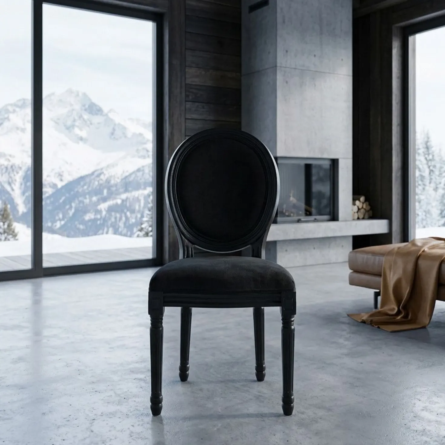 Lot de 20 chaises médaillon Louis XVI Black Velours Noir