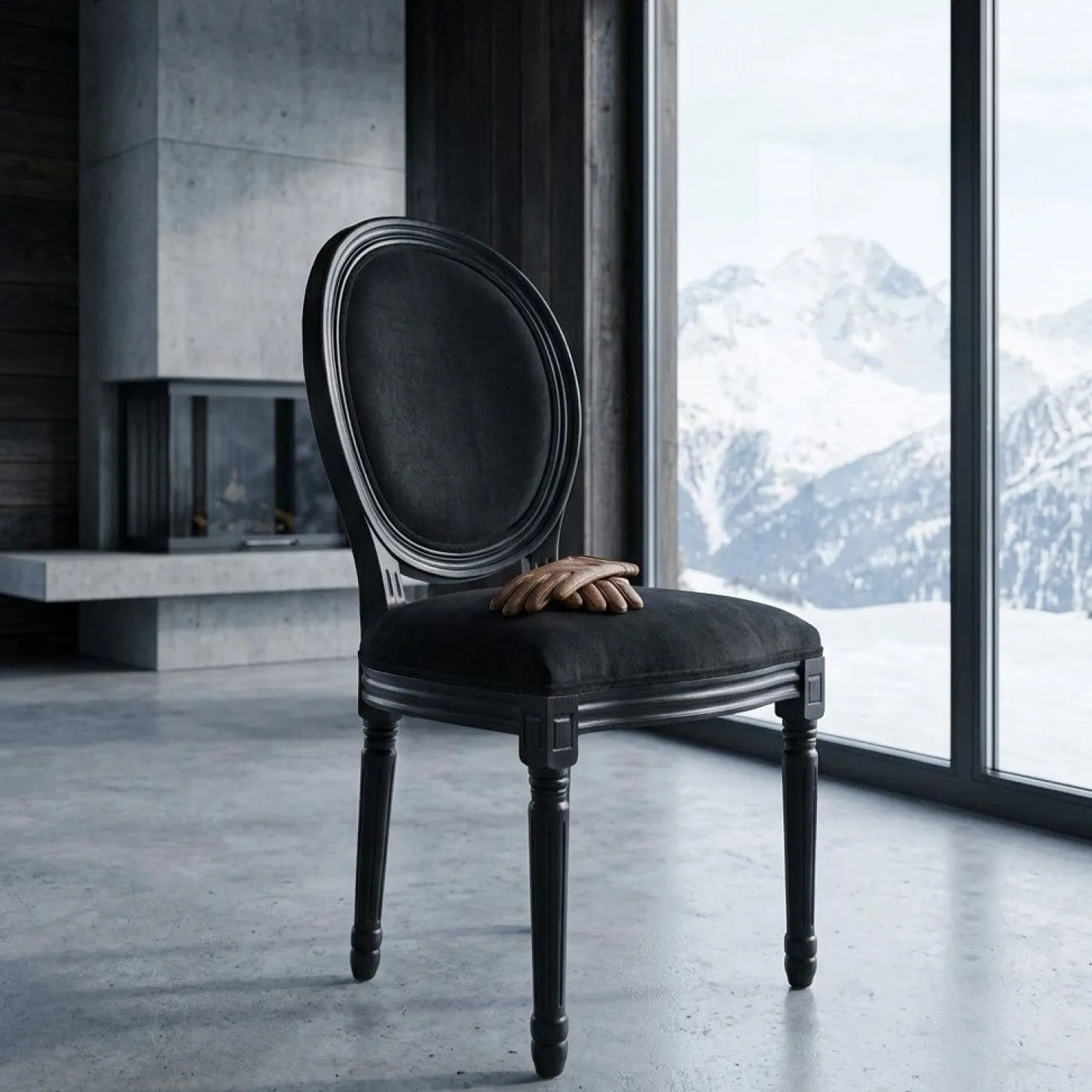Lot de 20 chaises médaillon Louis XVI Black Velours Noir