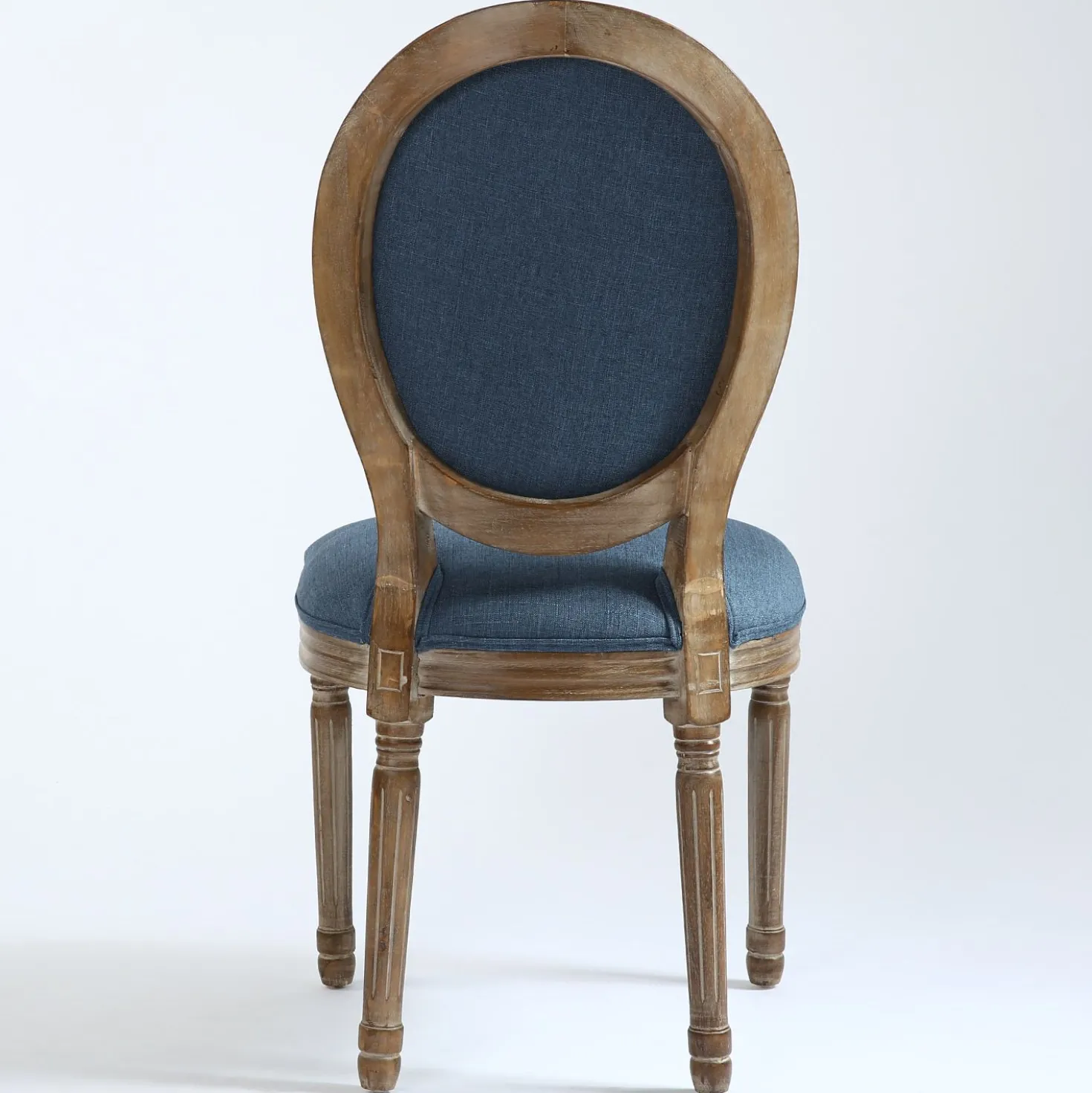 Lot de 2 chaises médaillon Louis XVI Bois massif patiné et Tissu Bleu