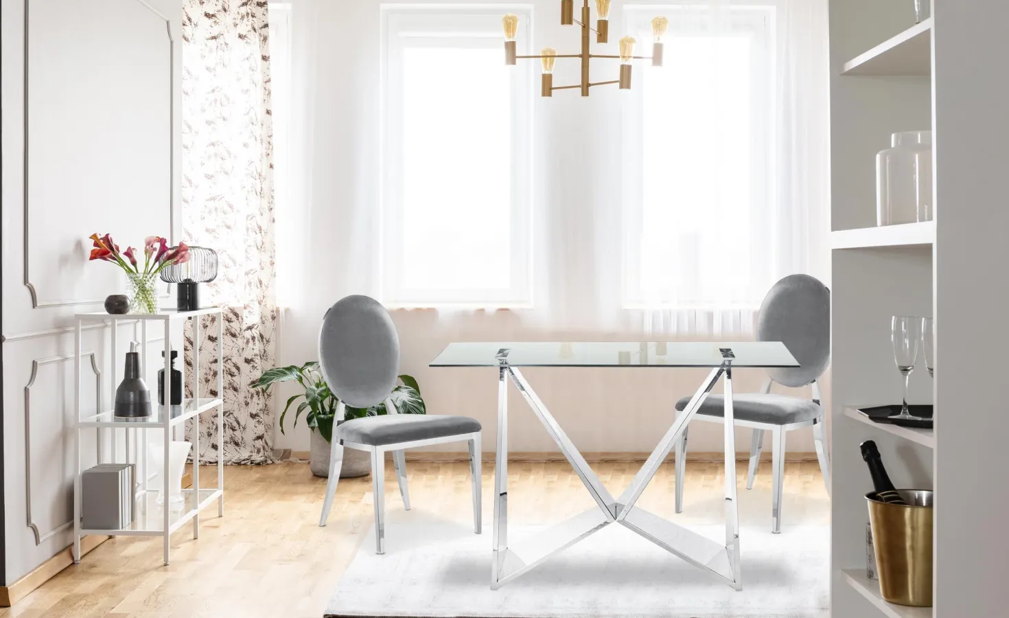 Lot de 6 chaises médaillon Sofia Velours Argent