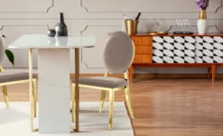 Lot de 6 chaises médaillon Sofia Pieds Or Velours Taupe