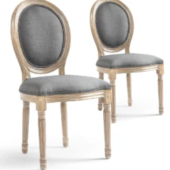 Lot de 2 chaises médaillon style Louis XVI Bois massif patiné et Tissu Gris