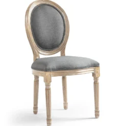 Lot de 2 chaises médaillon style Louis XVI Bois massif patiné et Tissu Gris