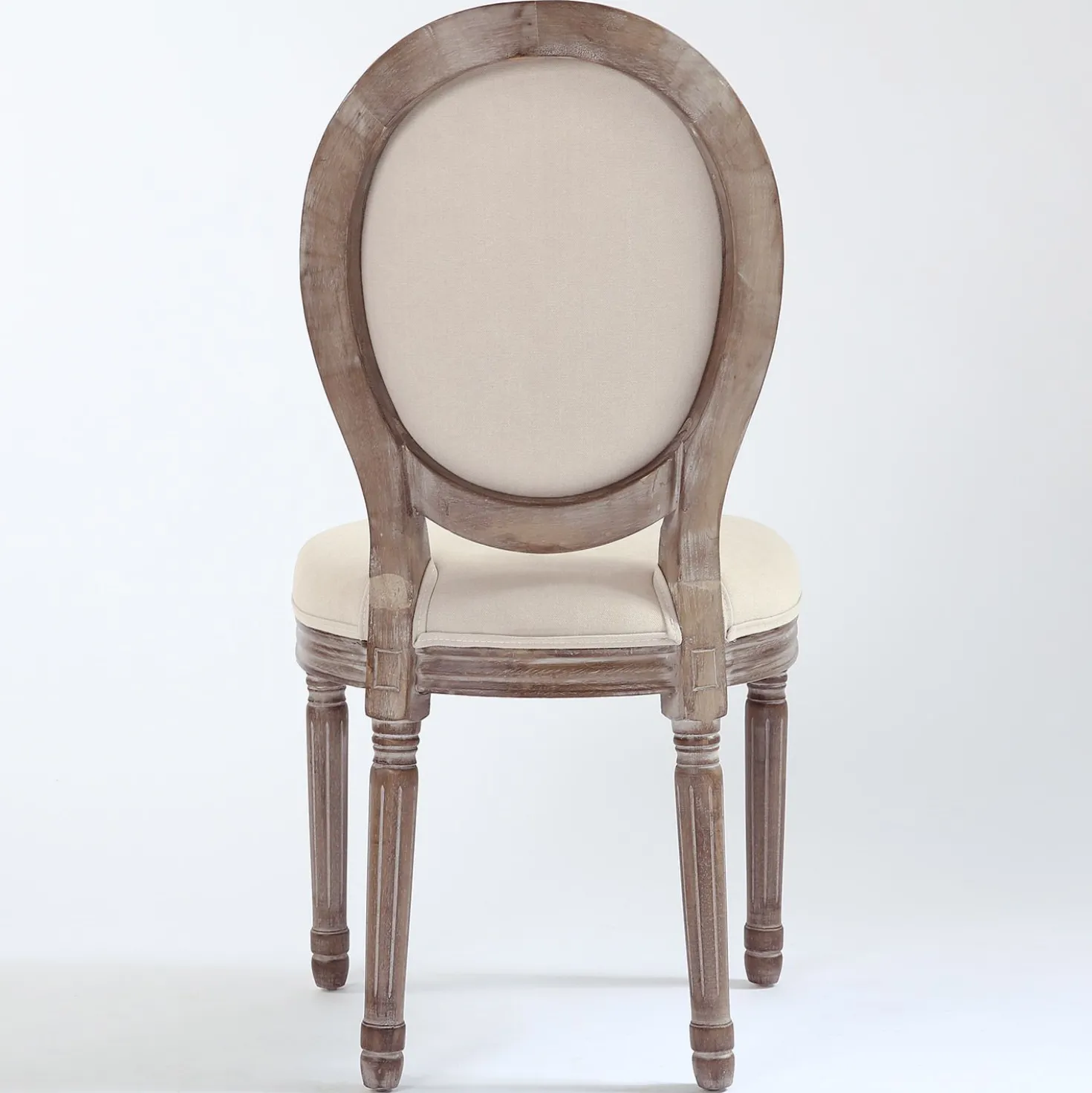 Lot de 2 chaises médaillon style Louis XVI Bois massif patiné et Tissu Beige