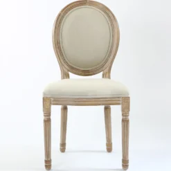 Lot de 2 chaises médaillon style Louis XVI Bois massif patiné clair et Tissu Beige