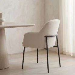 Lot de 4 chaises modernes matelassées Inaya Métal Noir et Tissu Beige