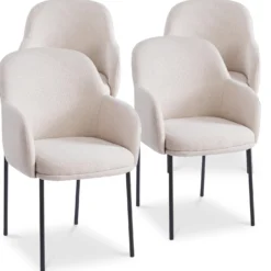 Lot de 4 chaises modernes matelassées Inaya Métal Noir et Tissu Beige