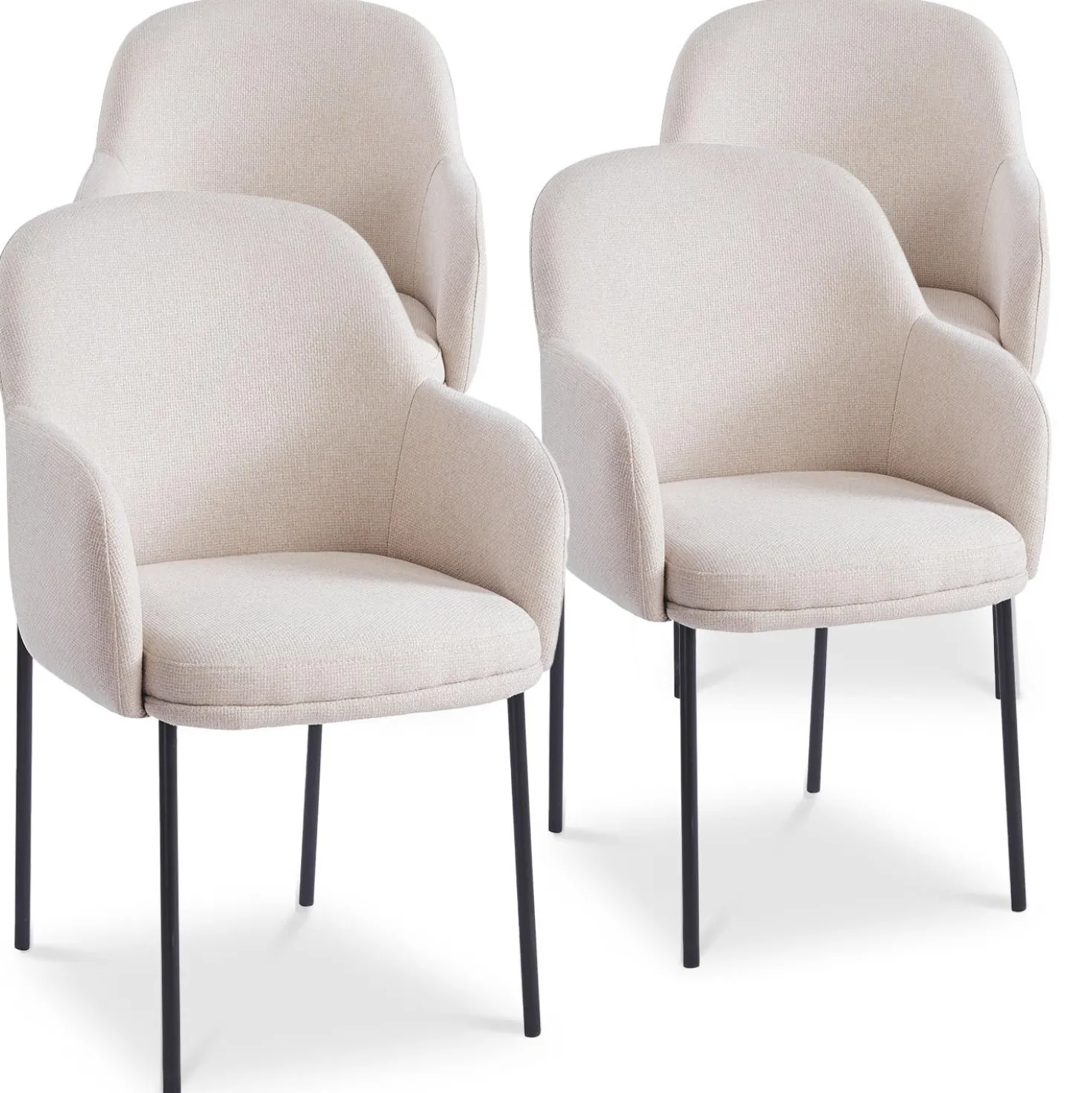 Lot de 4 chaises modernes matelassées Inaya Métal Noir et Tissu Beige