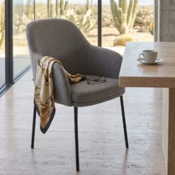Lot de 6 chaises modernes matelassées Inaya Métal Noir et Tissu Gris