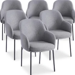 Lot de 6 chaises modernes matelassées Inaya Métal Noir et Tissu Gris