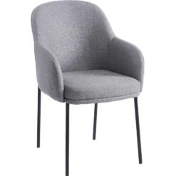 Lot de 6 chaises modernes matelassées Inaya Métal Noir et Tissu Gris