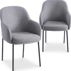 Lot de 8 chaises modernes matelassées Inaya Métal Noir et Tissu Gris