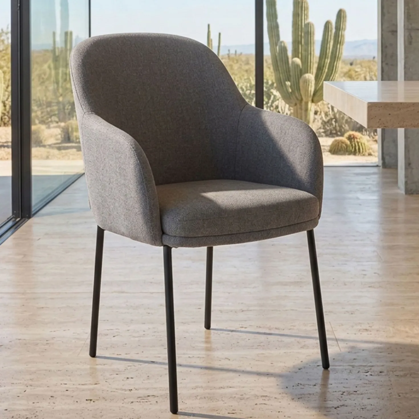 Lot de 2 chaises modernes matelassées Inaya Métal Noir et Tissu Gris